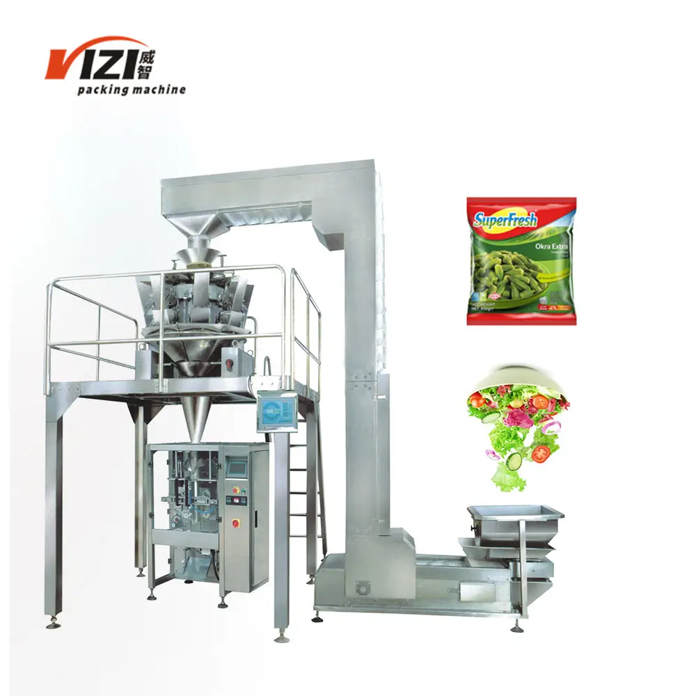 Vffs multi head Weigher Pouch confezionatrice insaccatrice automatica Fresh Green lattuga piselli Okra insalata confezionatrice di verdure