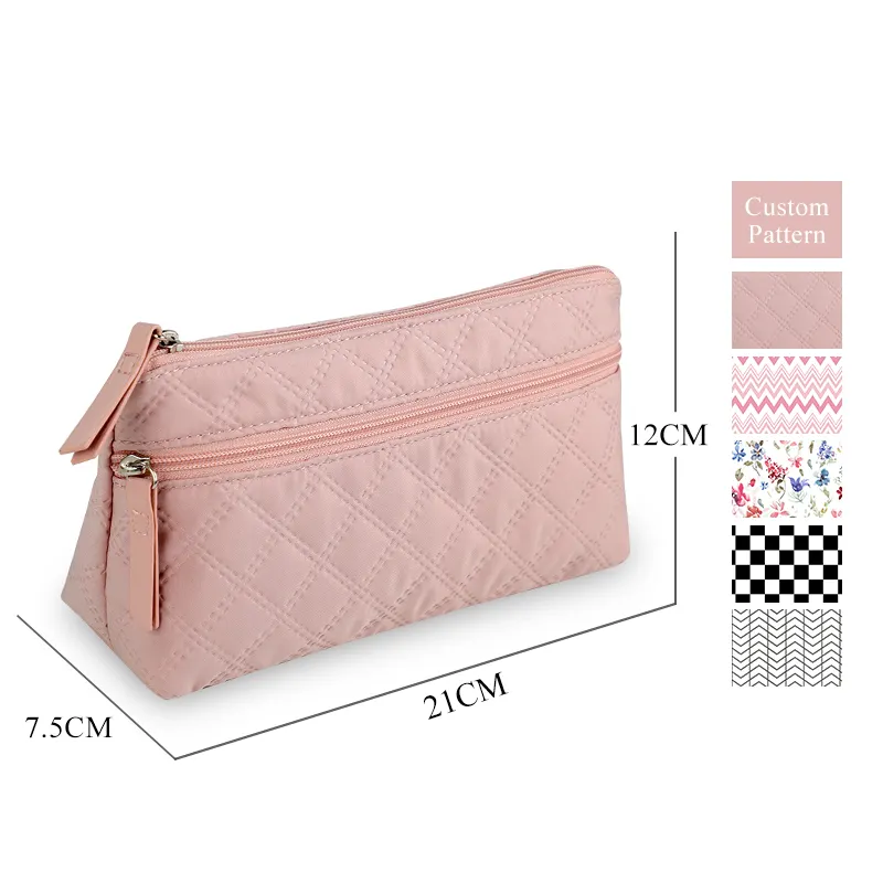 OEM Ciffnoo NO.9827 Pink Fabric Custom Small Portable Skincare Storage Polyester Cosmetic Bags With Logo