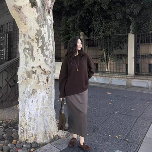 2024新款女式100% 纯羊毛套头衫柔软蜡质懒人风格宽松毛衣秋冬打底针织套头衫