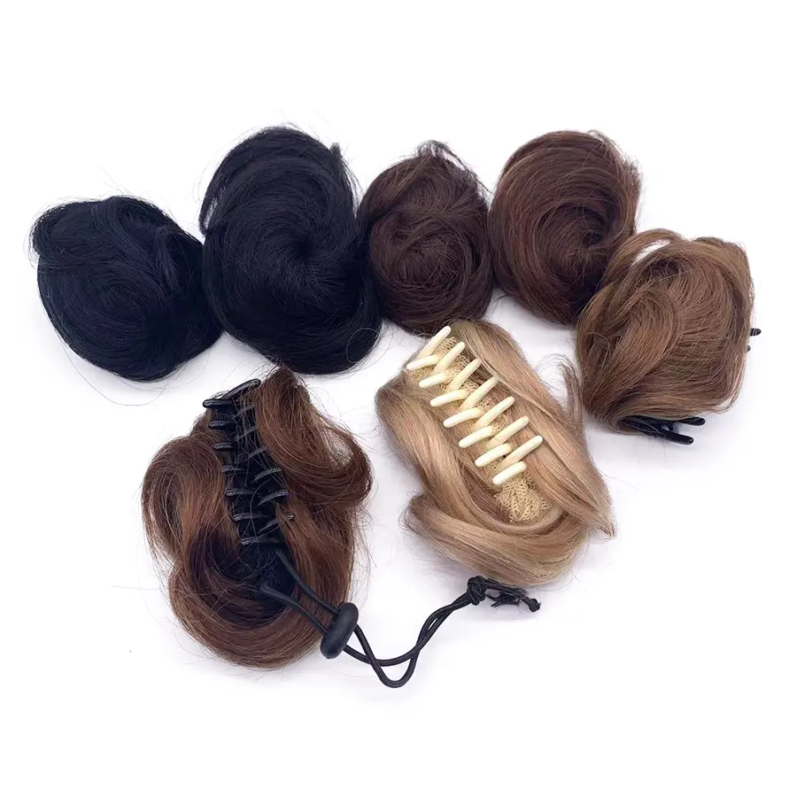 Phụ nữ tóc mảnh Clip xoăn chignon lộn xộn scrunchies lấy thẻ tóc con người Bun mở rộng