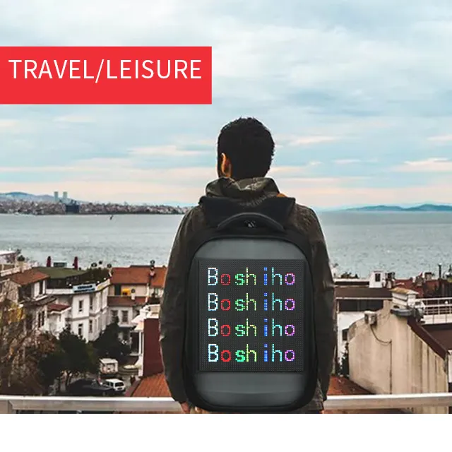 Boshiho viajes impermeable cartel Texto Dinámico de alta capacidad de la correa de hombro ajustable LED portátil mochila con carga USB