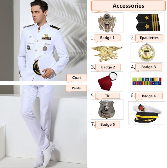 White jacket+Pants+Cap+7 accessories