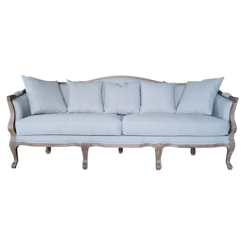 Hot Sale French furniture antique Linen Fabric Oak Wood Classic French event sofa For Wedding