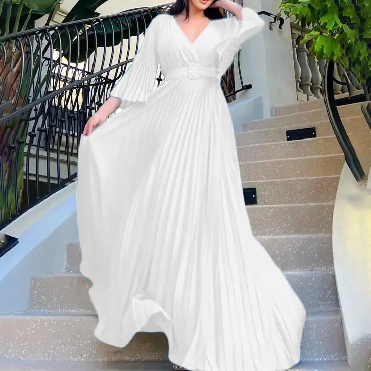 Robe longue ample avec épissure de tempérament personnalisée, taille haute, grande taille, robe plissée pour femmes avec Bel gratuit