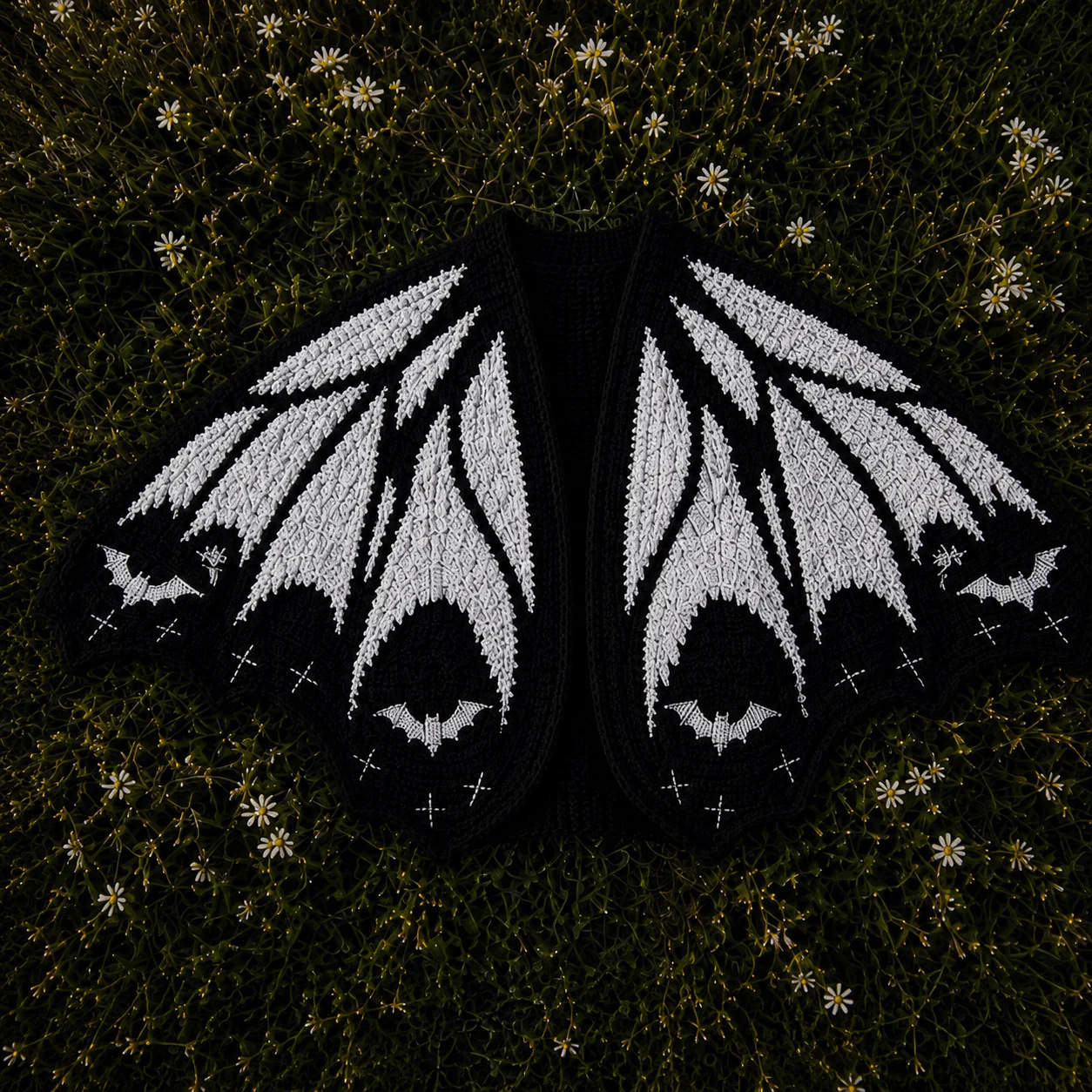 Mantón de murciélago-blanco y negro