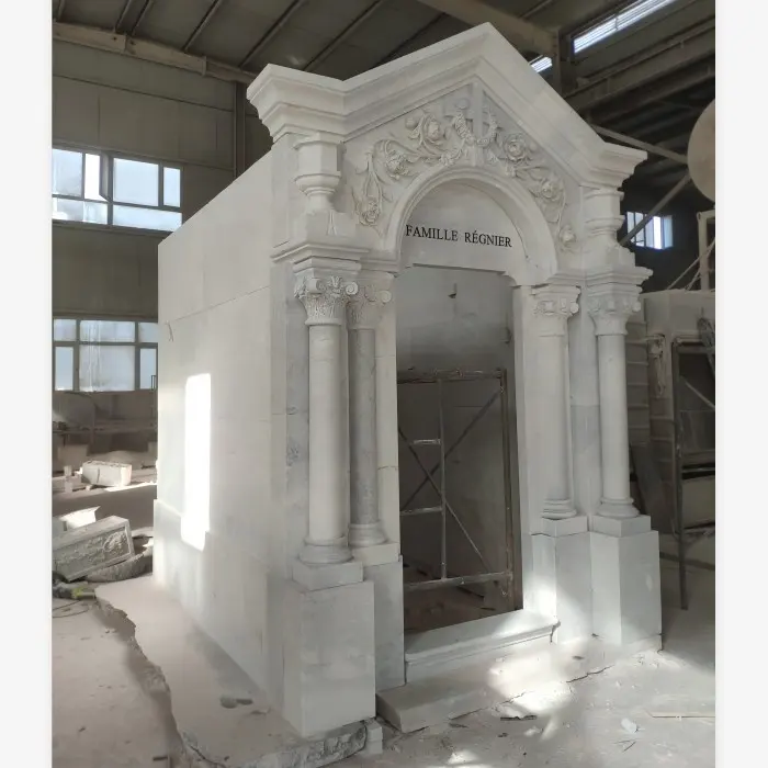 Barato ao ar livre simples branco mármore granito família cimeiro mausoleum para venda