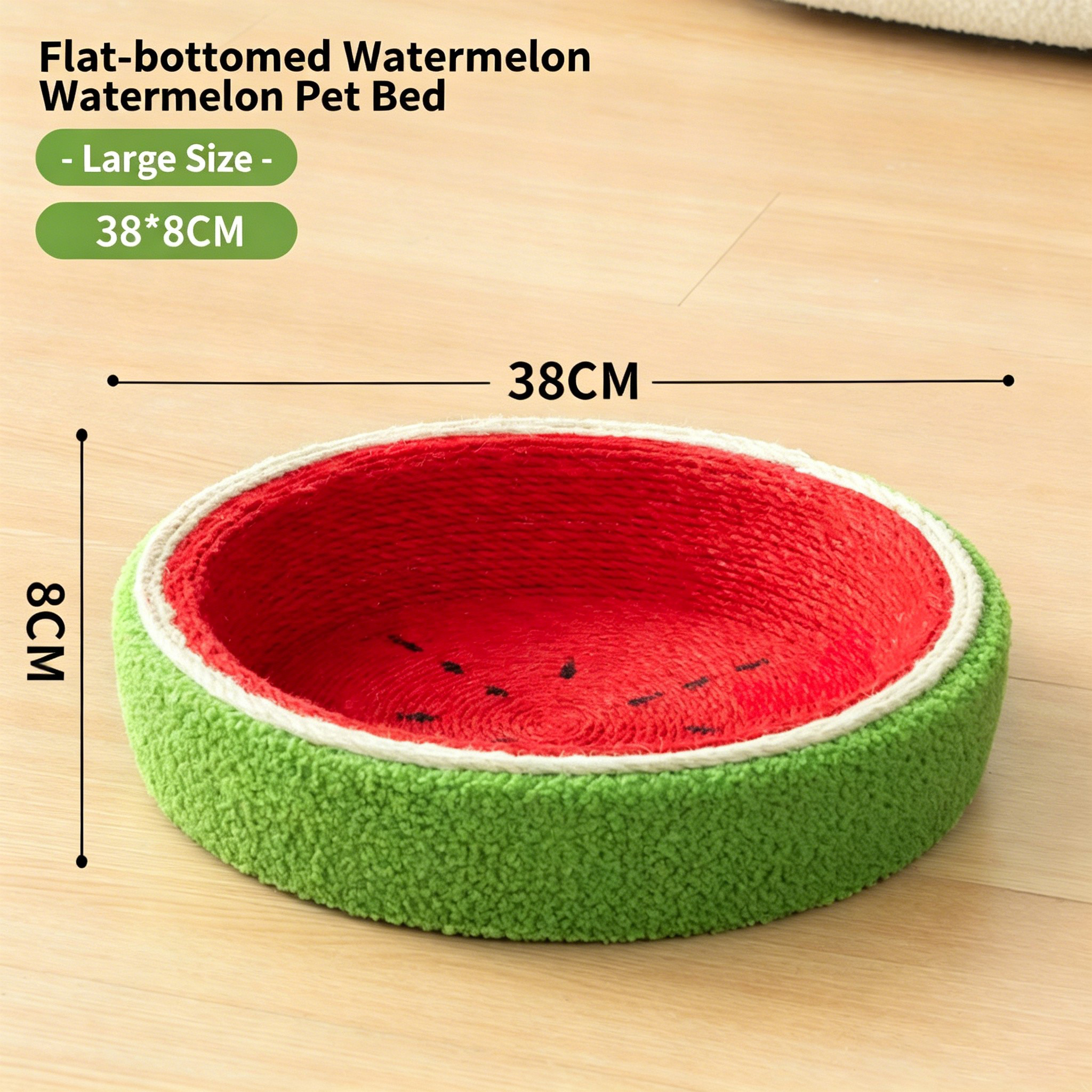 Cama para mascotas con forma de sandía grande y base plana.