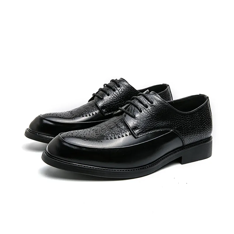 Zapatos de vestir para hombre de negocios de cuero de nuevo estilo, zapatos Derby formales oficiales, zapatos con cordones de cuero Oxford de estilo británico de lujo para hombre