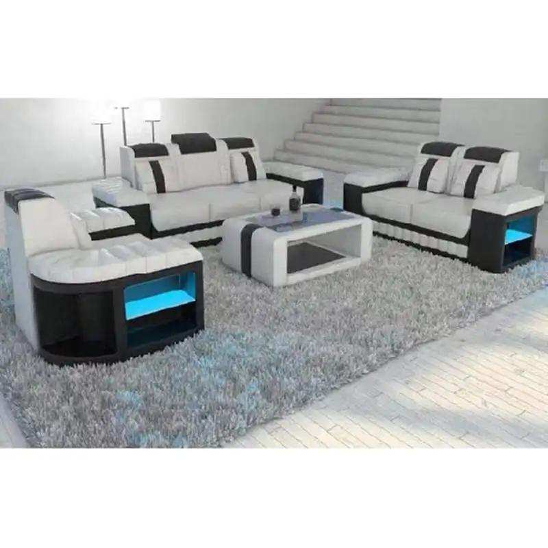 Conjunto de sofás de cuero de estilo supermoderno para sala de estar y salón, conjunto de sofás con lámparas led, diseño 2021