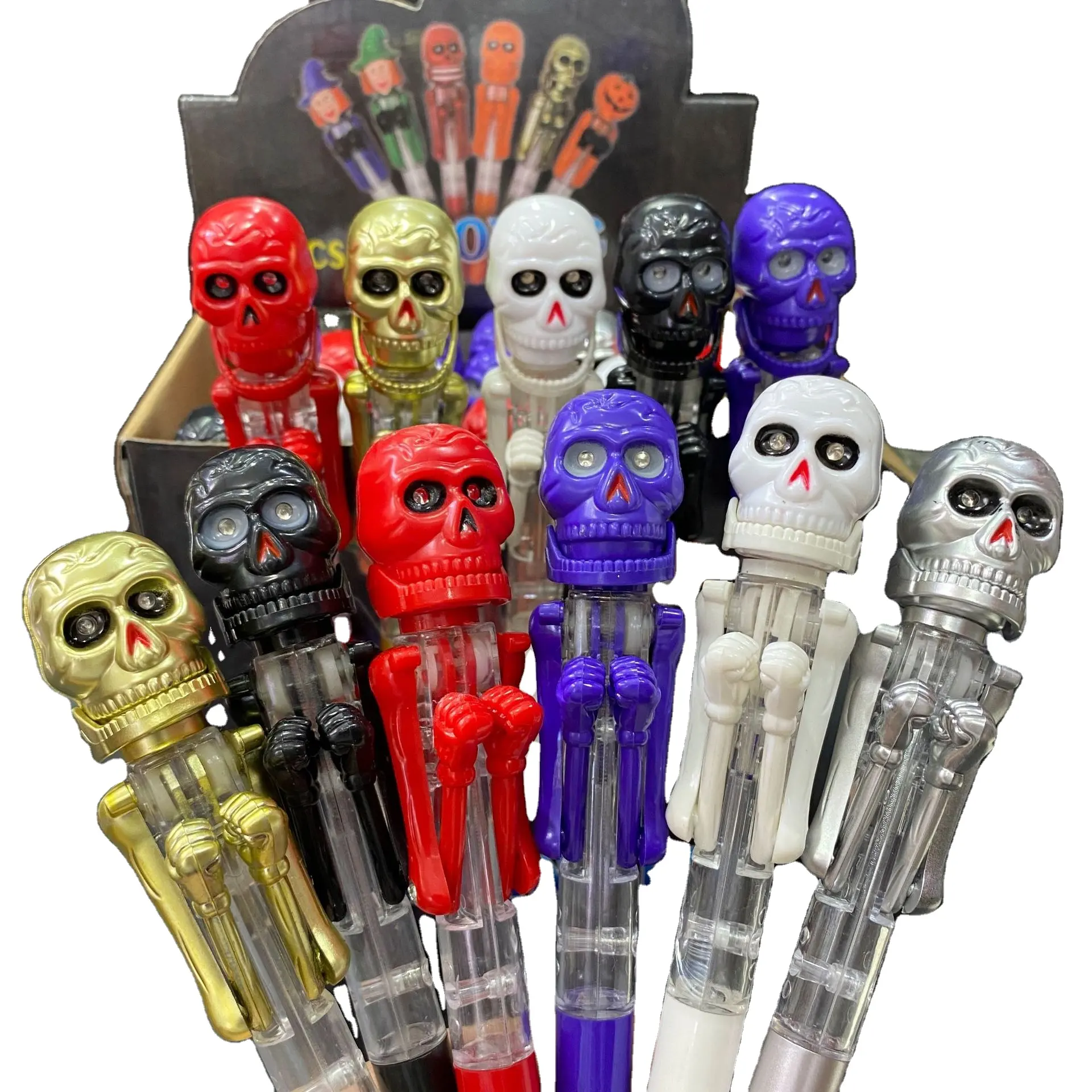Oui nouveauté Kawai OEM & ODM crâne Halloween cadeaux soulagement combat enfants jouets stylo d'écriture Led crâne haut de boxe stylo