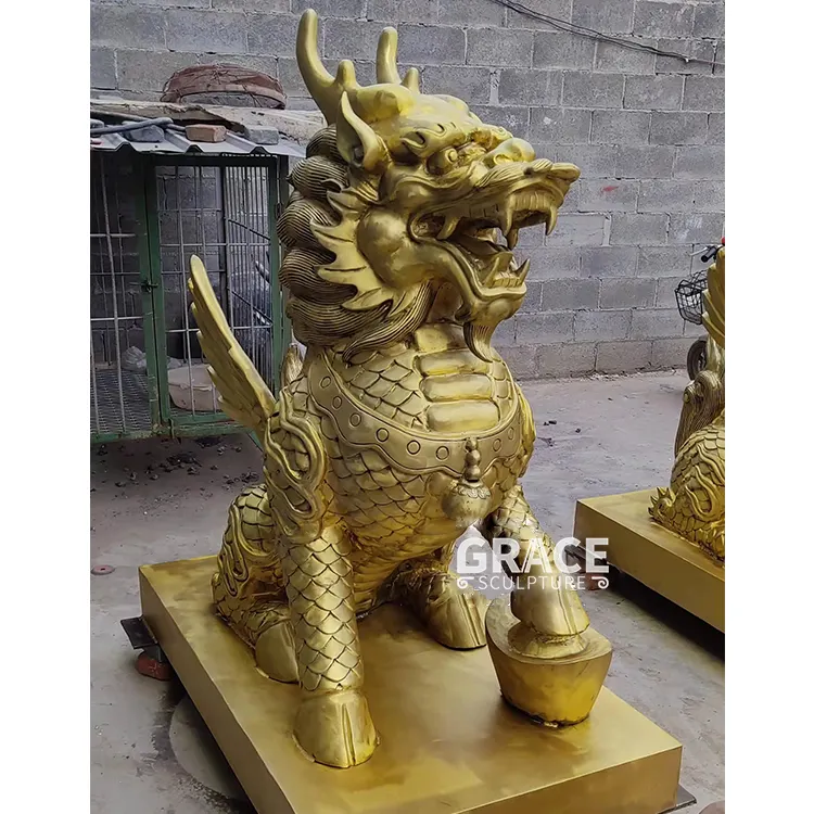 Antigo animal bronze escultura qilin estátua kylin