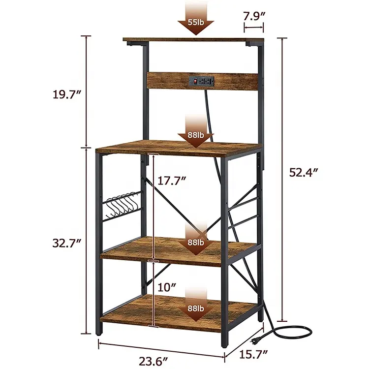 Estante de cocina con salida de alimentación, de 4 niveles mesa de café, soporte para microondas