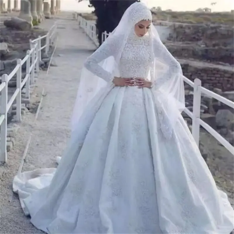 Vestido de noiva elegante, vestido de noiva feminino com manga comprida