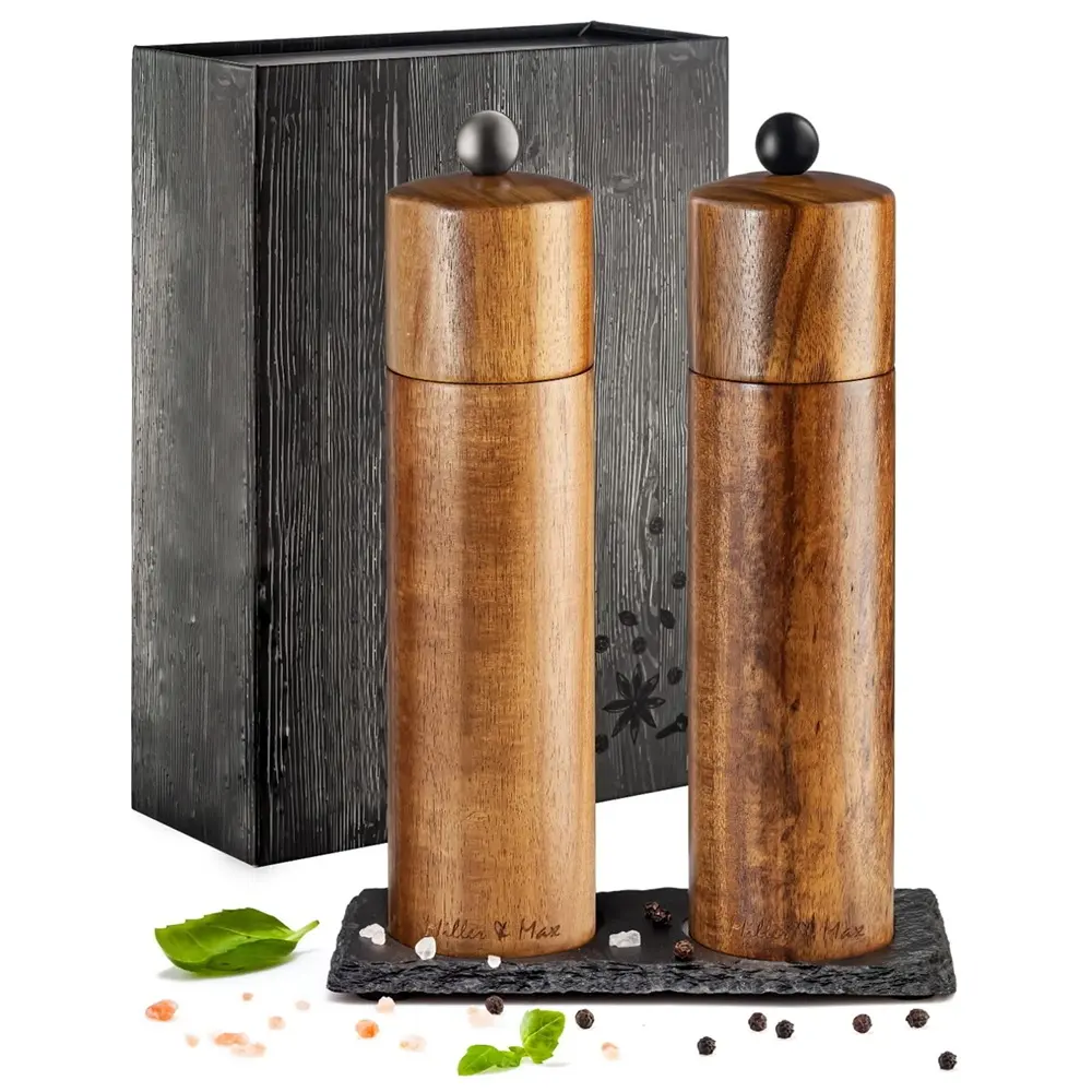 FLYWOD accessori per cucina strumenti macinazione spezie legno acacia sale e pepe shaker mill 8 pollici in legno sale e pepe set macina sale e pepe