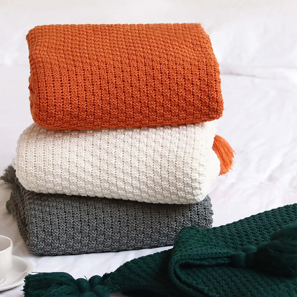 Decoração de casa de luxo confortável suéter de malha sofá macio cobertor acrílico