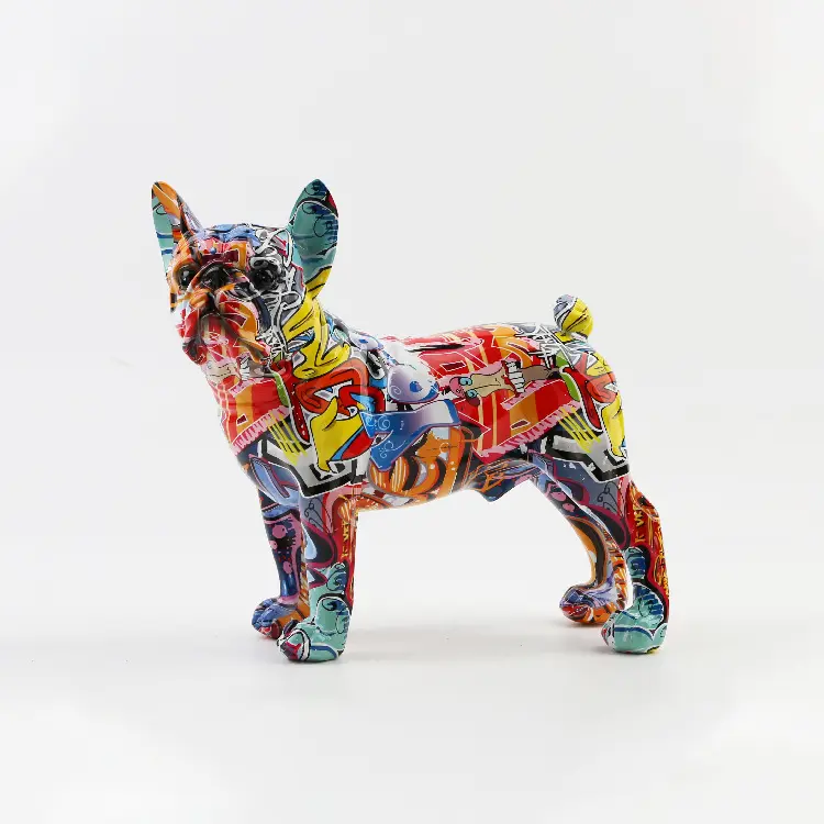 Figurines de chien bouledogue français en résine, art coloré, décoration pour la maison, sculptures d'animaux, figurines de bouledogue français