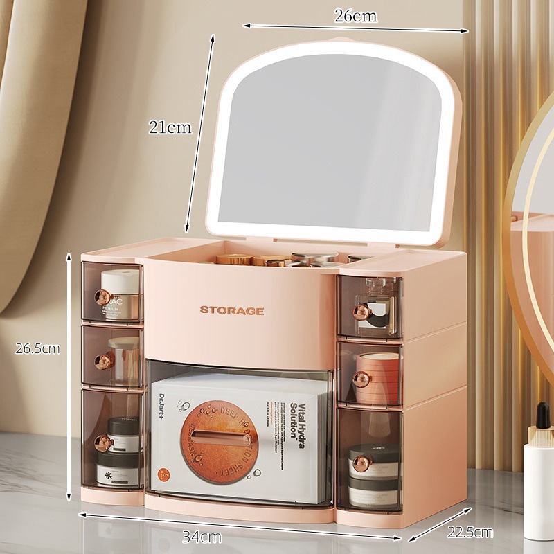 Makeup storage mirror without light - pink