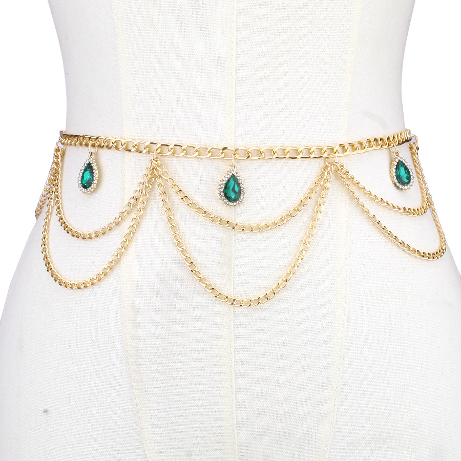 Chaîne de taille avec pendentif émeraude