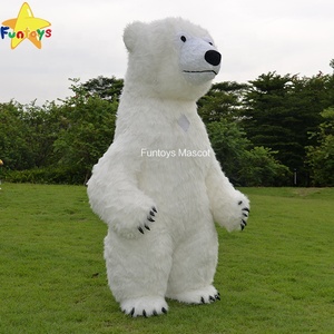 Funtoys可爱棕色白色北极熊充气吉祥物服装万圣节特拉杰卡通角色扮演成人吉祥物