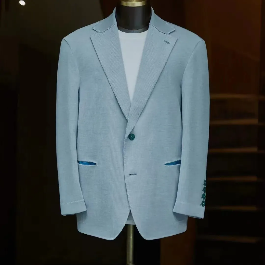 Mtm açık mavi özel takım elbise adam rahat pamuk erkek takım elbise ısmarlama terzi yapılan düğün damat takım 2 parça Set