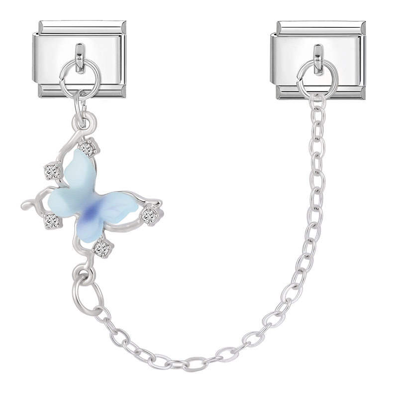 Pendentif double base acier-1 papillon bleu 2