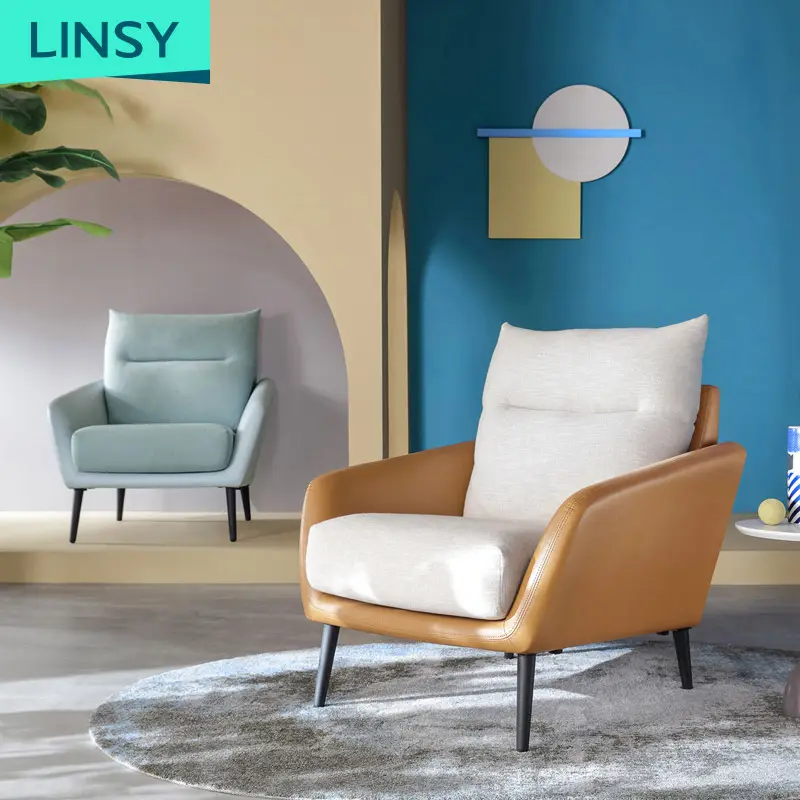 Linsy 작은 아파트 크기 백색 합성 소파 의자 방석 덮개 직물 현대 거실 1 좌석 가죽 소파 의자 DY19
