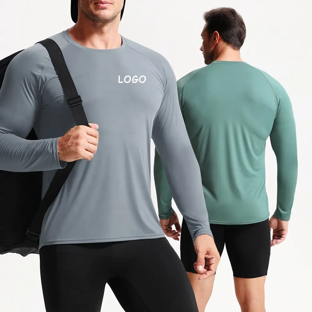 ओम गंध हमें आकार के जिम शीर्ष कस्टम लोगो upf50 + नायलॉन लंबी आस्तीन वाली शर्ट जिम कसरत पुरुषों के लिए