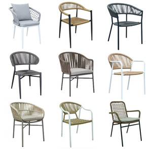 Waterdichte Caféstoel Buiten Stapelbaar Touw Weven Metalen Aluminium Frame Patio Tuin Rotan Eetkamerstoel Met Kussen - Product Image 2