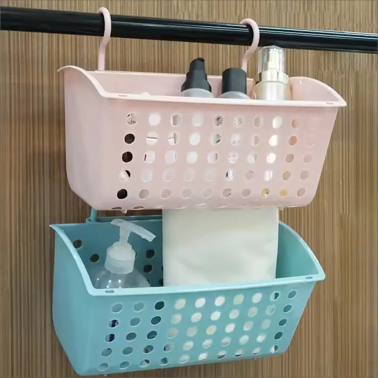 سلة تخزين متعددة الأغراض للمنزل والحمام والمطبخ أدوات بلاستيكية محمولة مع خطاف مزدوج للتعليق