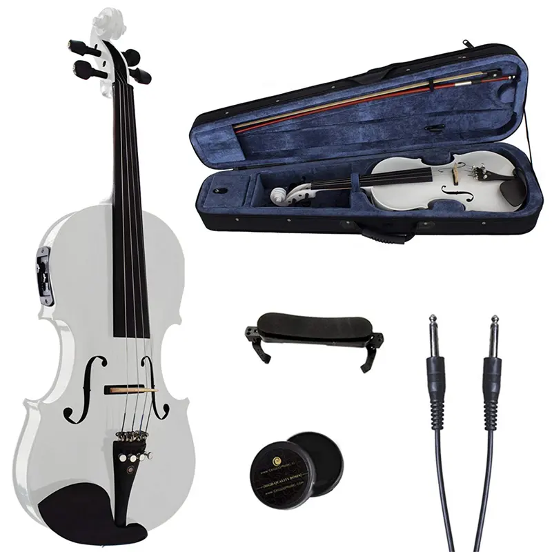 HUASHENG Violon électrique blanc haute brillance OEM ODM Instrument de musique à cordes Violon 4/4 pour débutant professionnel