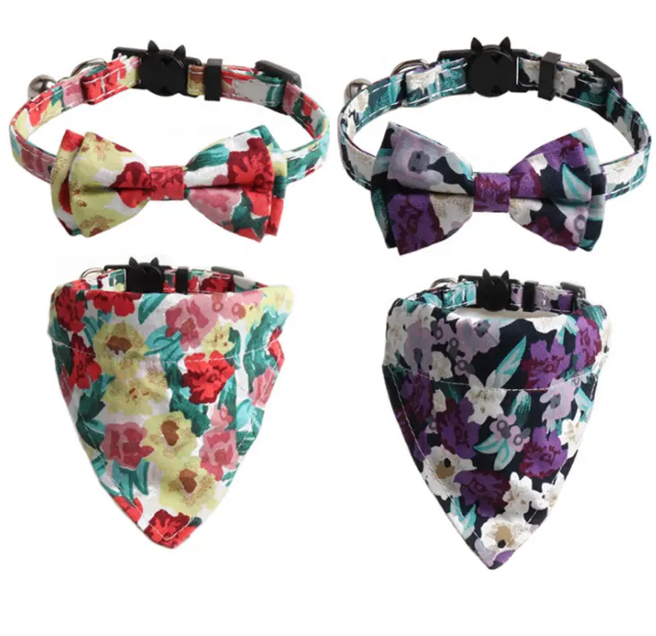 Lovely Floral Bow Knot Tie Flower Cotton Bandana Bow Triangle bavaglini sciarpa Cat Dog collari per animali domestici