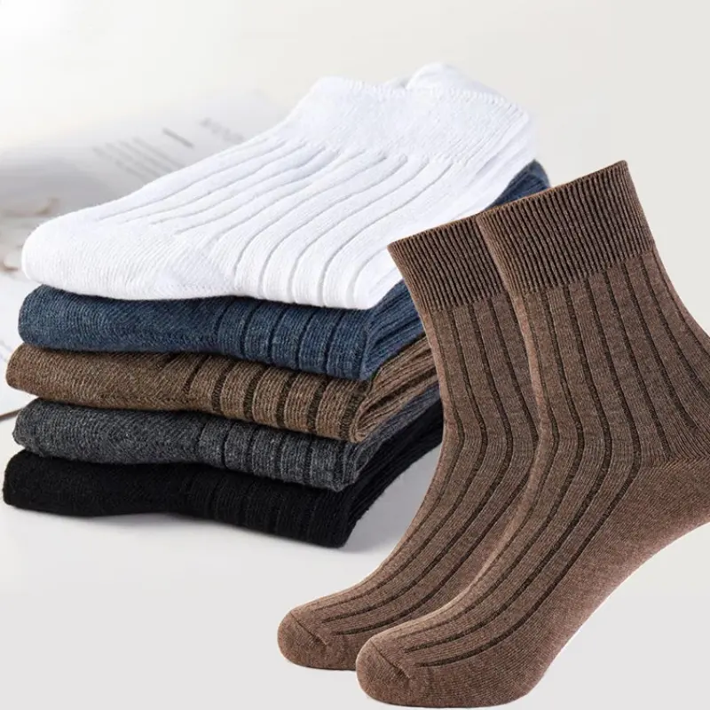 5 Pairs Man Socks Cotton Stripe Black Business Warm Winter Men Long Sock New Soft Breathable Solid color Male Crew Socks