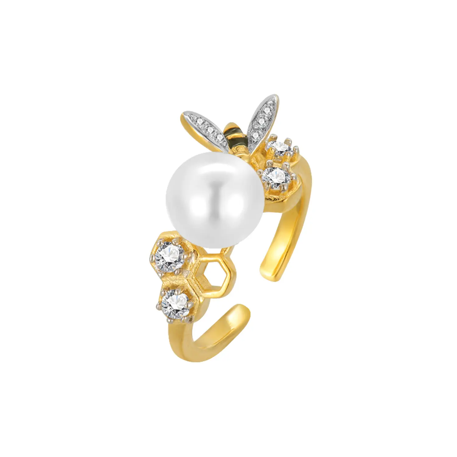 Bague pour femme ruche incrustée de diamants perle bague fendue en zircon ruche en argent sterling s925