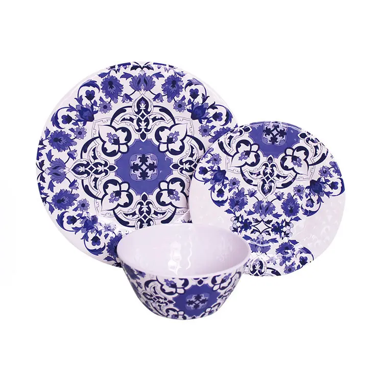 8-Inch Ronde Vorm Met Elegante Violet Bloemen Decoratieve Melamine Servies Set Melamine Diner Set