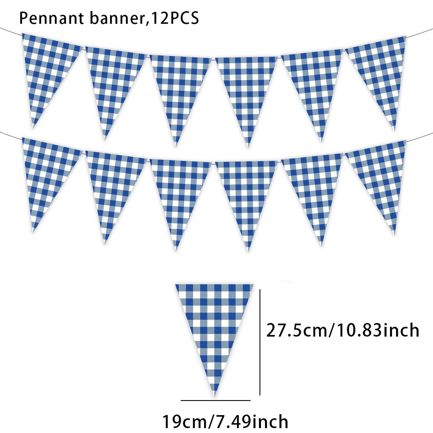 Banderas triangulares a cuadros azules y blancos-12 piezas