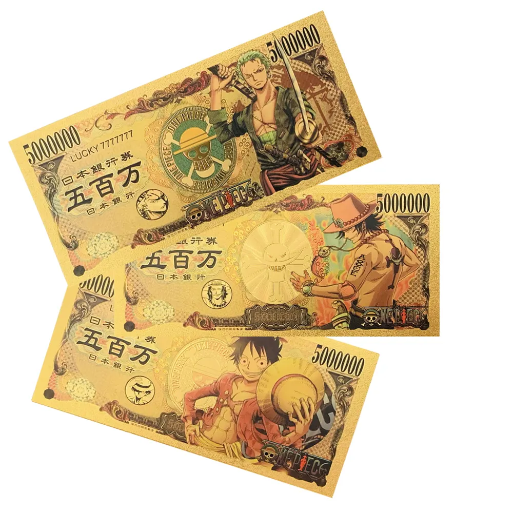 27 Diseño de alta calidad Anime Monkey D. Billetes dorados de Luffy, papel moneda como regalo de promoción