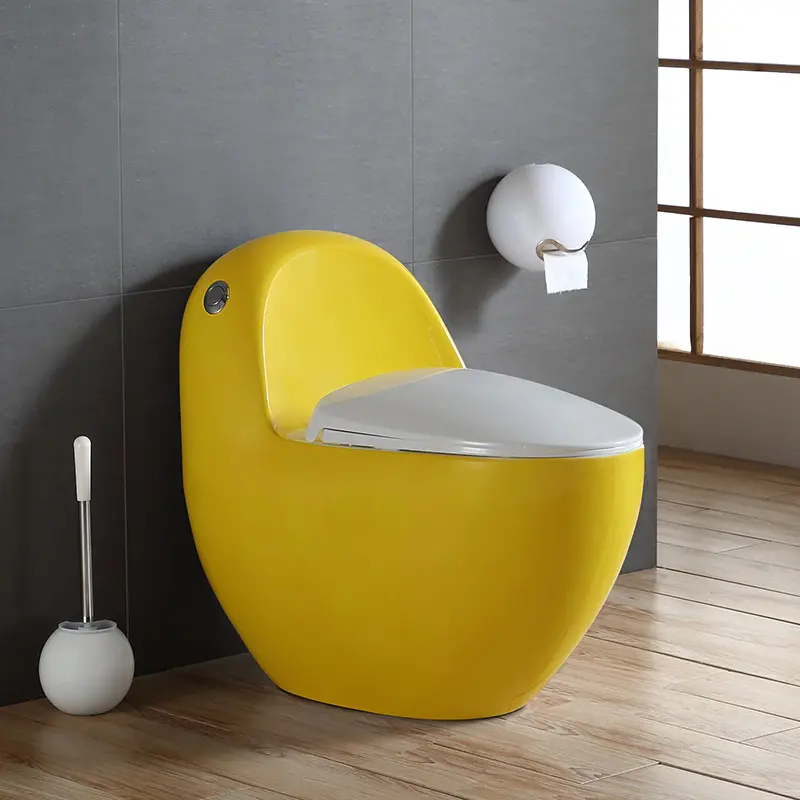 Originale chimica artificiale di ceramica portatile wc colore giallo con il bianco atterraggio morbido copertura camping bagno