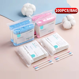 Çok renkli tek kullanımlık çift kafa kirpik uzatma temizleme makyaj temiz aracı için pamuklu çubuk kağıt kolu - Product Image 5
