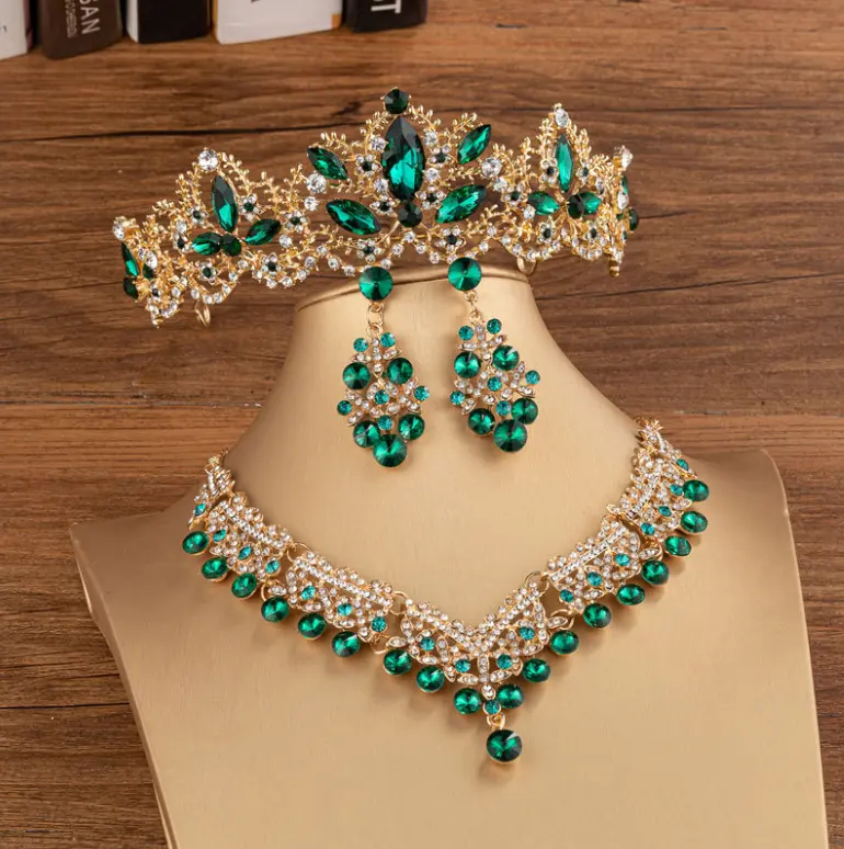Тиары в стиле барокко для невесты, винтажные золотистые диадемы с кристаллами и синими и зелеными коронами, 2020