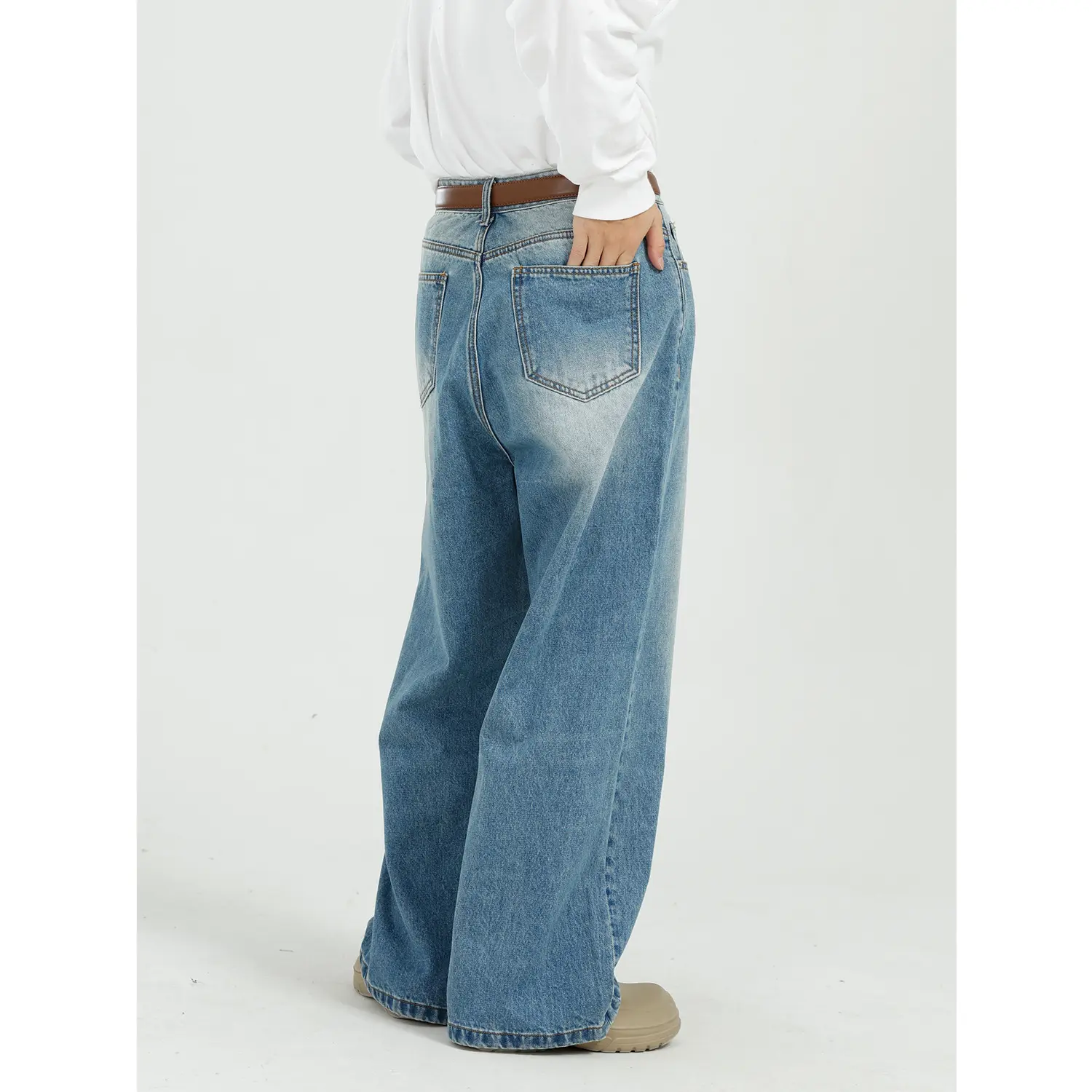 DOMAX Fashion Men Wash Designer Baggie Flared Blue Loose Fit Distressed Denim Wild Leg Pants Jeans pour hommes nouvelle mode