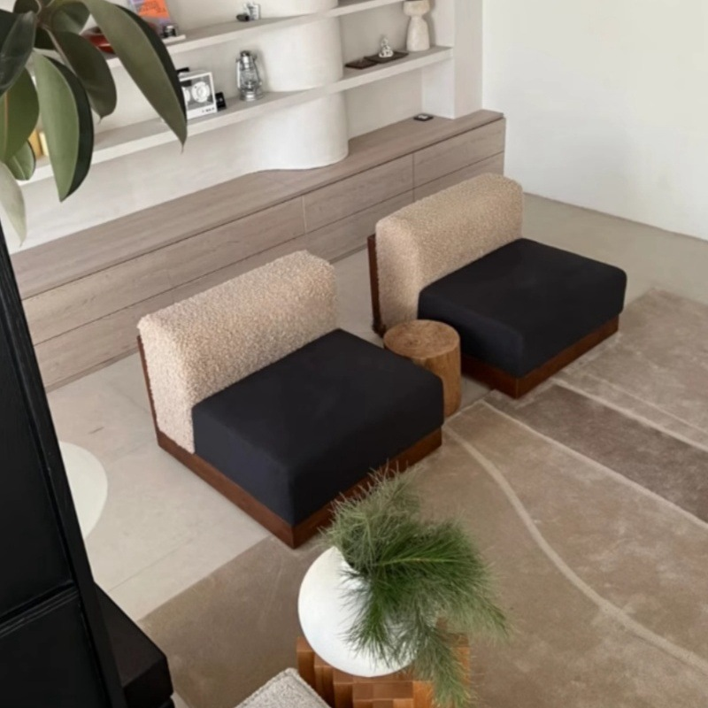 Beige Backrest + Navy & Black Cushion, Ash Wood Base