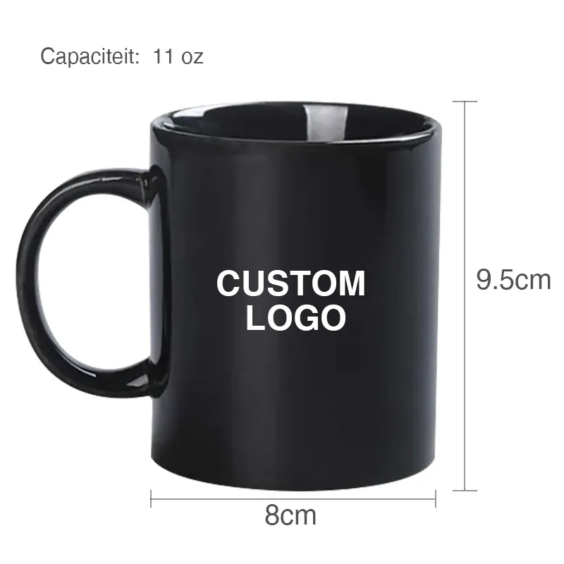 Kustom 3D cetak Logo hadiah perjalanan hitam dapat digunakan kembali teh air susu keramik cangkir kopi