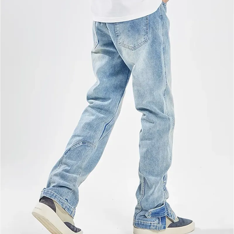 High quality streetwear mens custom combed cotton denim pants casual split design lyocell jeans pants wholesale for men