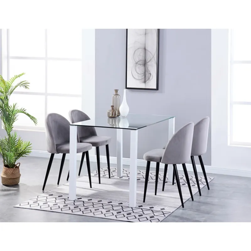 Cadeira quadrada de luxo alta, cadeira com 4 assentos, vidro temperado transparente, mesa de jantar e cadeiras, conjunto 4