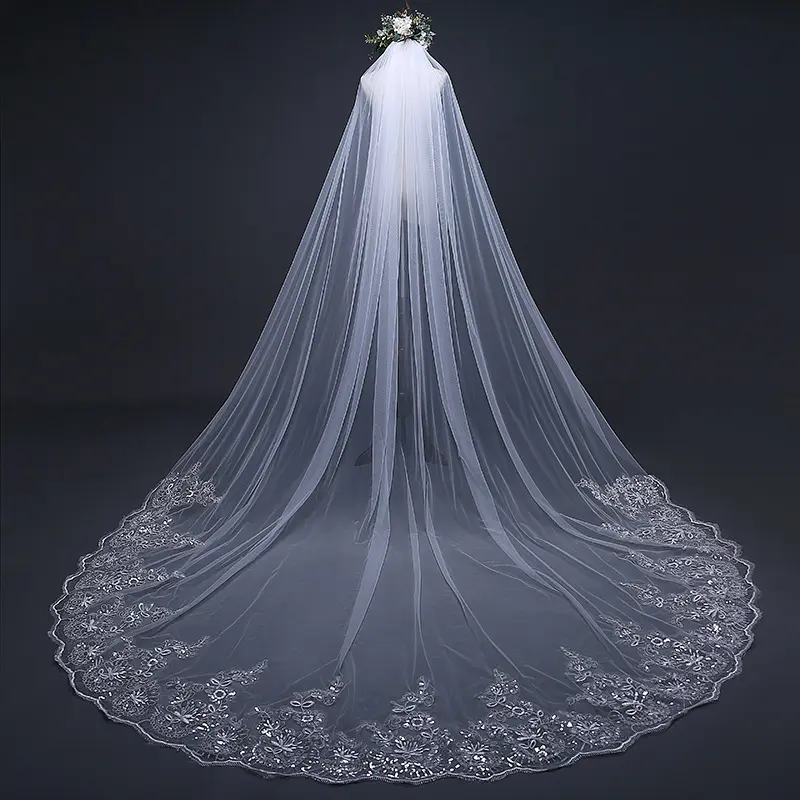 Wholesale Lace Bridal Wedding Veils Women Accessories 3M/4M/5M One Layer White Ivory Long Tulle Mariage Chapel Veils With Comb