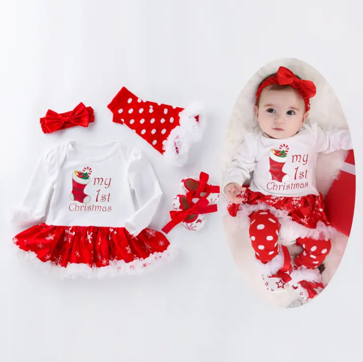 Conjunto de vestido de copo de nieve de Navidad, conjunto de vestido de una pieza de algodón de manga larga para bebés de 0 a 2 años