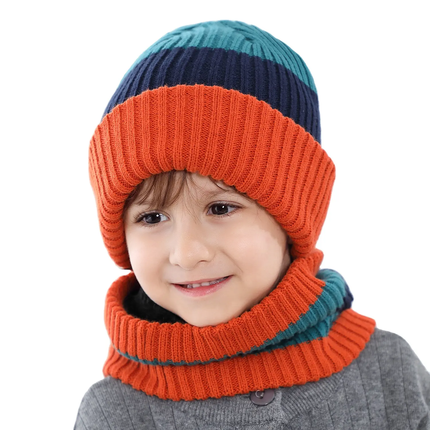 Invierno niño bebé infantil niños niñas niño sombreros cálidos cuello lana sombrero conjunto niños rayas encantador bebé gorro de punto bufanda conjunto