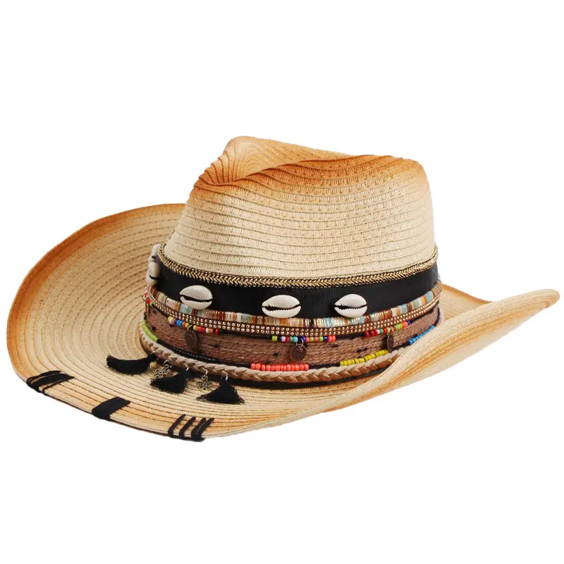 Schlussverkauf individuelle Unisex-Mode breite Kante Panama-Strand Sommer Cowboy Strohpapier-Hüte für Damen und Herren