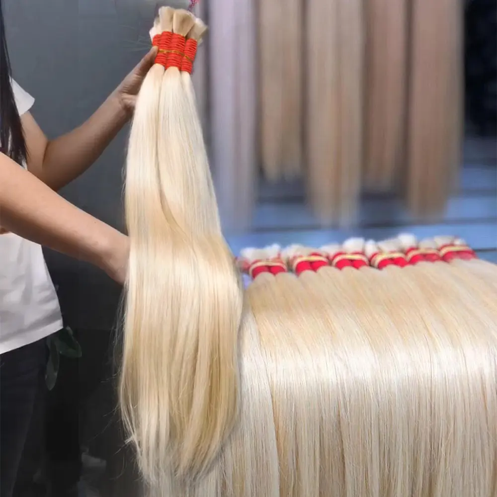 Vente en gros, prix d'usine pour les Cheveux en vrac 100% Remy Cheveux humains lisses blond cuticule alignée Remy Cheveux Meches pour Extension