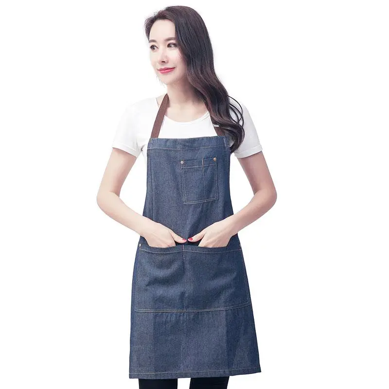 Venta al por mayor de cocina uniforme diseñador lleno babero Jean Denim delantal